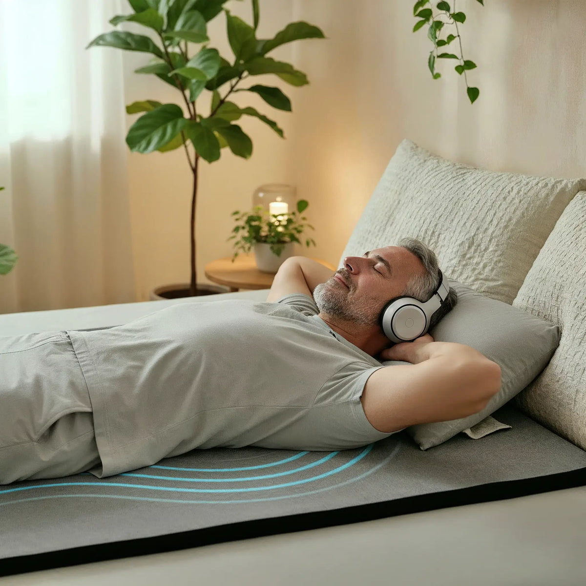 Personne se relaxant sur le tapis Woojer