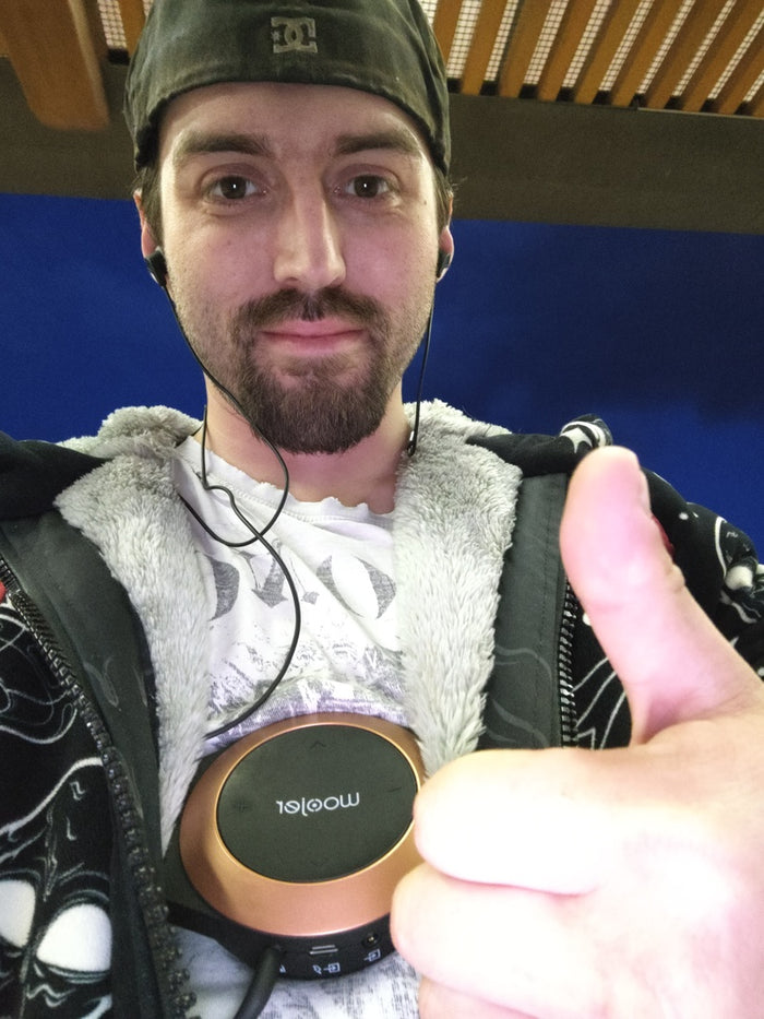Woojer customer wearing the unit