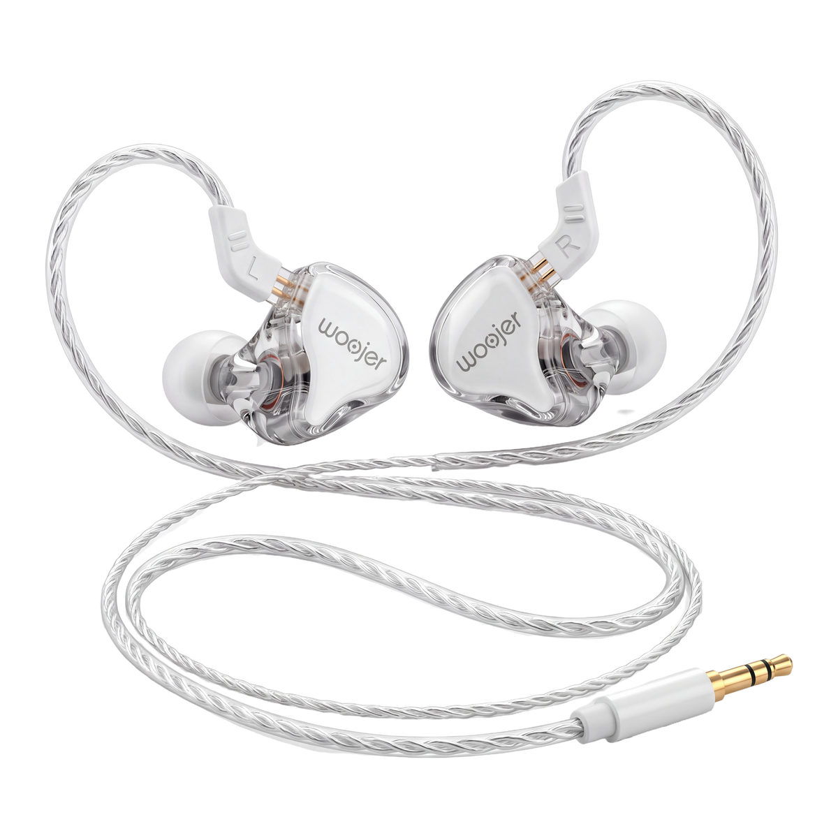 Woojer wired in-ear headphones with braided cable, over-ear loops and gold-plated 3.5 mm jack
